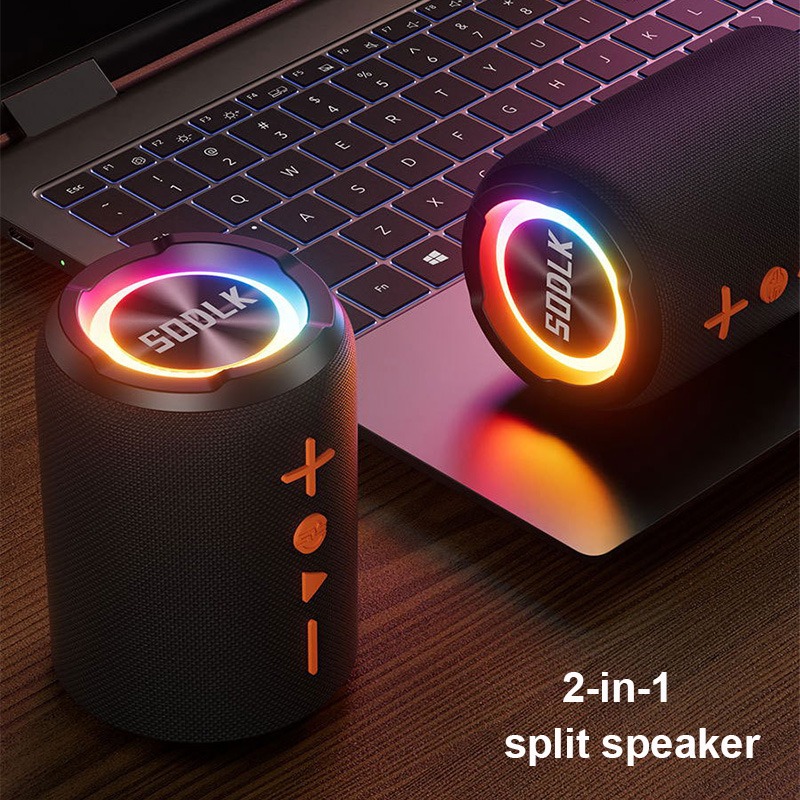 Audio Music Spotify - SODLK TX9 2-in-1 แยกลำโพงบลูทูธแบบพกพาที่ถอดออกได้ซับวูฟเฟอร์ 20W ที่มีประสิทธิภาพพร้อมไฟ