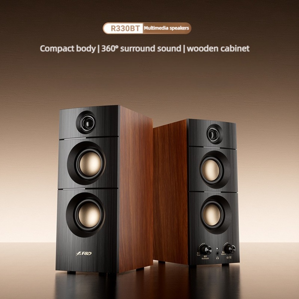 Audio Music Spotify - R330BT ชุดลำโพงบลูทูธแบบตั้งโต๊ะ 2.0 แบบแอคทีฟ, เสียงสเตอริโอแบบมอนิเตอร์ไม้, รองรับบลูทูธ