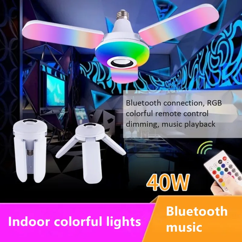 Audio Music Spotify - ไฟเพลงบลูทูธ ขั้ว E27 เครื่องเล่นเสียงไร้สายสำหรับโทรศัพท์มือถือ ไฟตกแต่งบ้าน แบบพัดลมพับได้