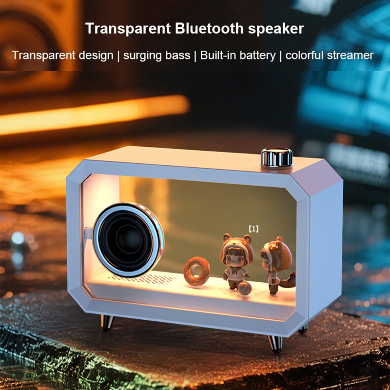 Audio Music Spotify - DIY ลําโพงบลูทูธโปร่งใส RGB แสงสีสันสดใสคอมพิวเตอร์ซับวูฟเฟอร์เดสก์ท็อปเสียงพร้อมจอแสดงผลระดับเสียงสูง BT AUX