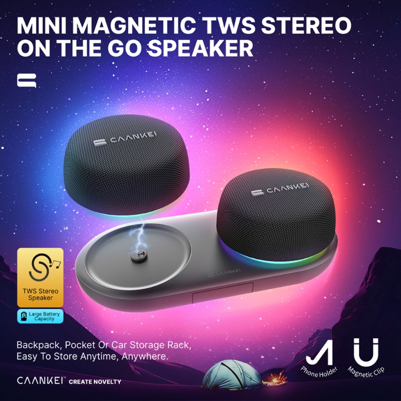 Audio Music Spotify - ลำโพงบลูทูธแม่เหล็กพร้อมไฟ RGB, การเชื่อมต่อแบบ TWS, ลำโพงไร้สายแบบพกพาสำหรับการเดินทางและที่บ้าน, เสียงสเตอริโอกันน้ำ
